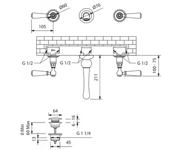 ASTAIRE - Wall-mounted washbasin tap with pop up waste with individual rosettes by Park Avenue - view 3